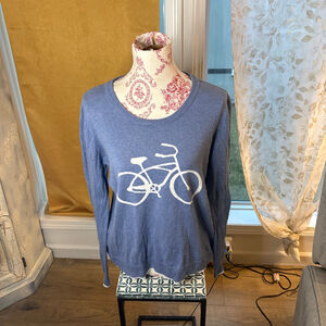 Gap Women’s Blue Sweater Knit Bicycle Detail 100% Cotton Size Medium Cottagecore